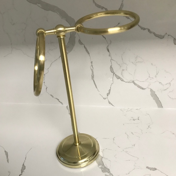 Retro Brass / Gold tone Metal Bathroom Hand Towel Counter Vanity Stand Hanger - Picture 8 of 10